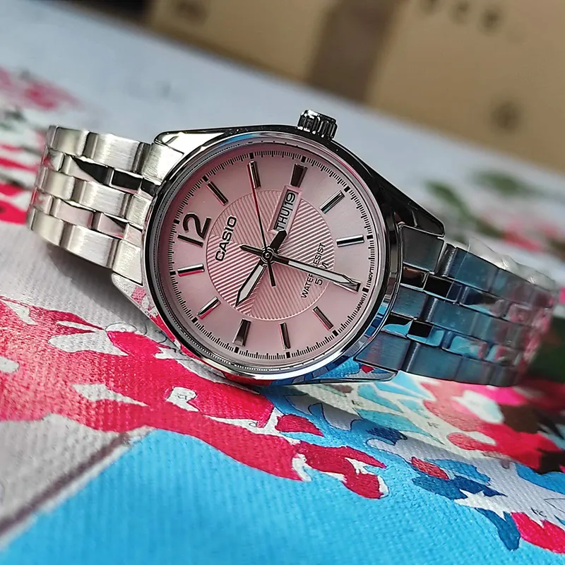 Casio Japan Quartz Enticer Pink Dial Silver Ladies Watch- LTP-1335D-5AVDF